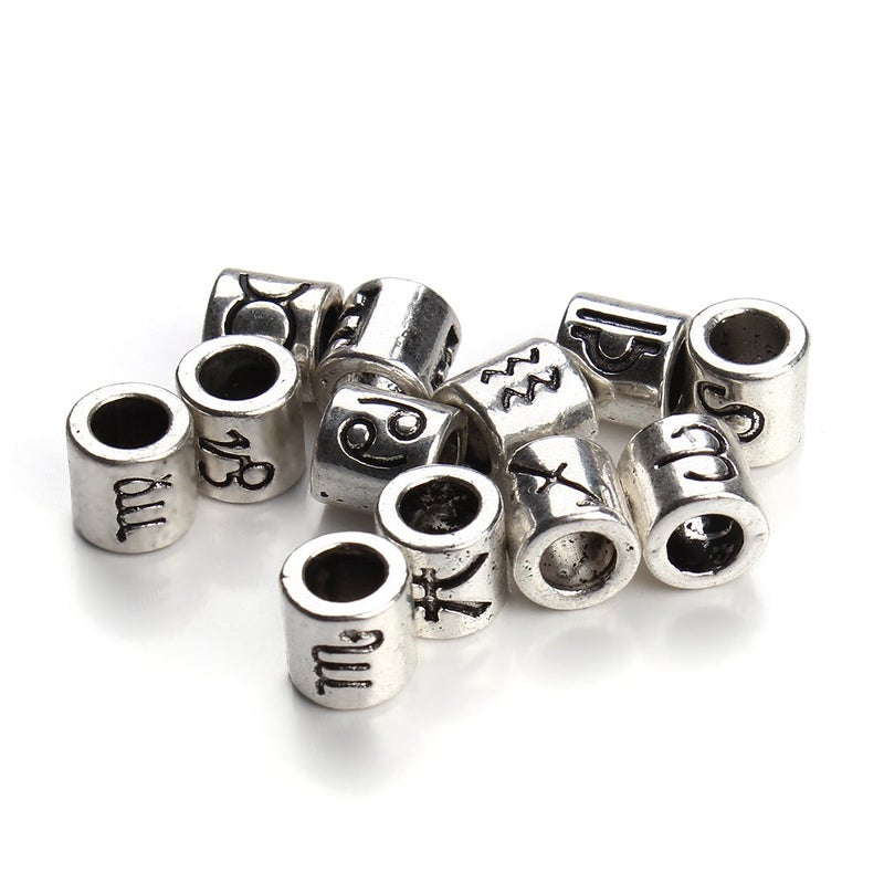 Linsoir beads 60 Pcs Antique Silver Tone Zodiac Beads Charm 4mm Hole Horoscope Beads Fit European Bracelet - Image 3